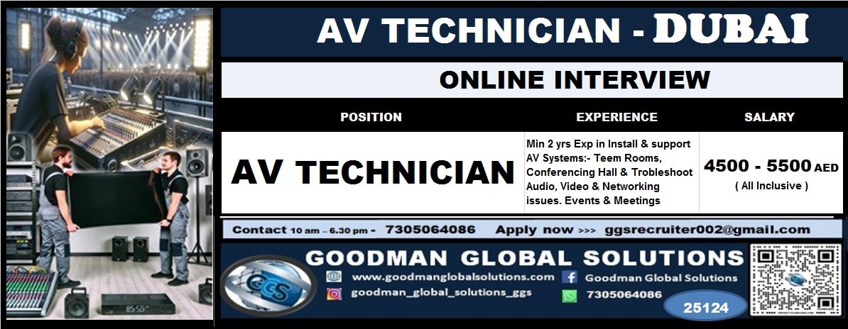 DUBAI - AV TECHNICIANS ONLINE INTERVIEW - CV SHORTLISTING ON PROCESS DUBAI - AV TECHNICIANS ONLINE INTERVIEW - CV SHORTLISTING ON PROCESS