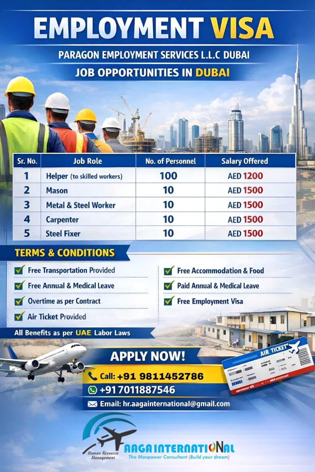 URAGENT HIRING FOR PARAGON EMPLOYMENT SERVICES L.L.C – DUBAI