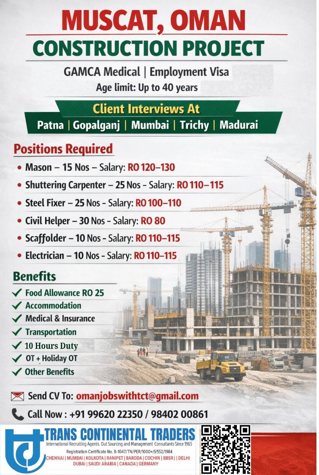 Great opportunity for construction professionals to work in Muscat, Oman