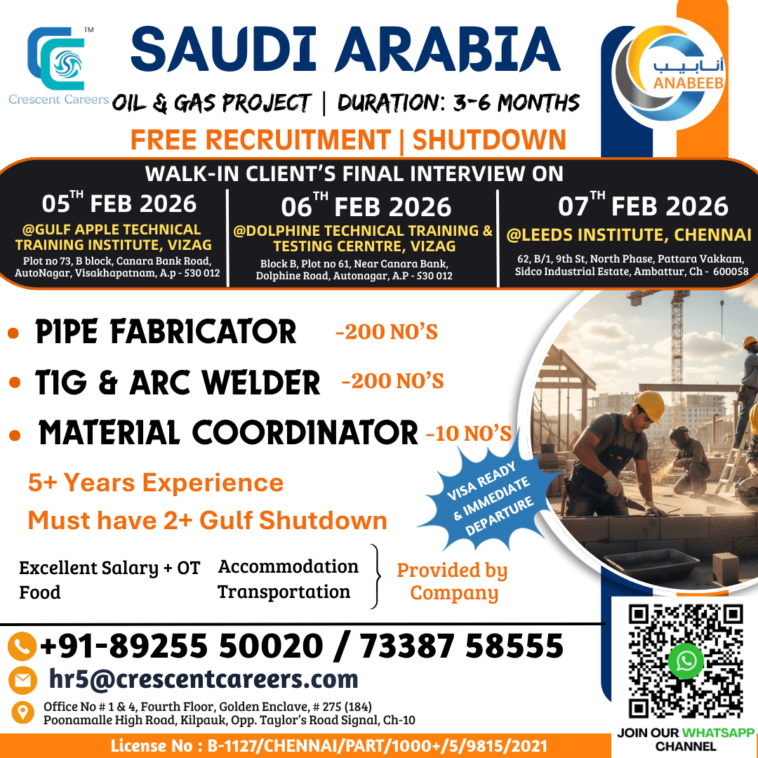 FREE RECRUITMENT - PIPE FABRICATOR / TIG & ARC WELDER