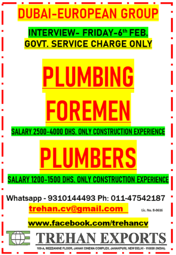 PLUMBING FOREMAN PLUMBERS