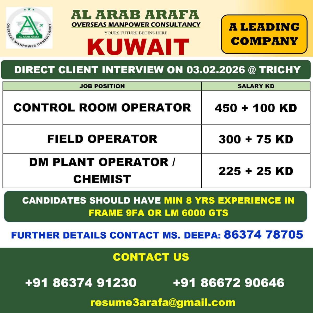 DIRECT CLIENT INTERVIEW ON 03.02.2026 @ TRICHY DIRECT CLIENT INTERVIEW ON 03.02.2026 @ TRICHY