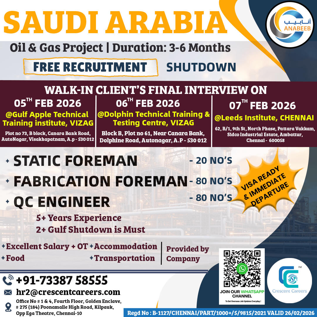 FREE RECRUTMENT - FABRICATION FOREMAN / QC ENGINEER