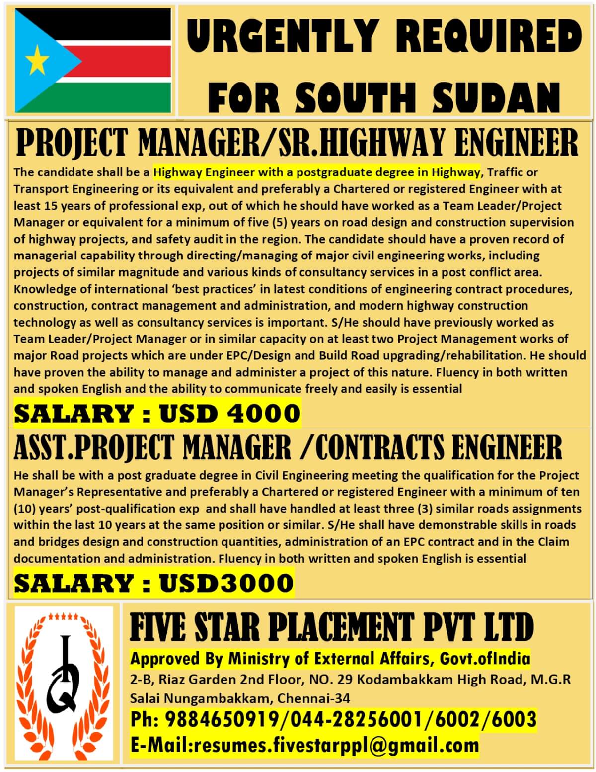 URGENTLY REQUIRED FOR SOUTH SUDAN URGENTLY REQUIRED FOR SOUTH SUDAN