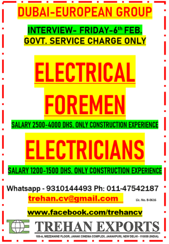 ELECTRICAL FOREMAN ELECTRICIANS ELECTRICAL FOREMAN ELECTRICIANS