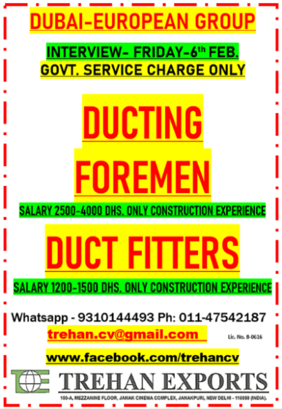 DUCTING FOREMEN DUCT FITTERS DUCTING FOREMEN DUCT FITTERS