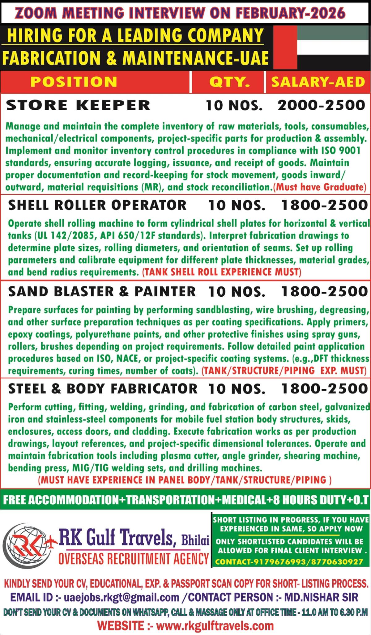 HIRING FOR A LEADING COMPANY - DUBAI (UAE)