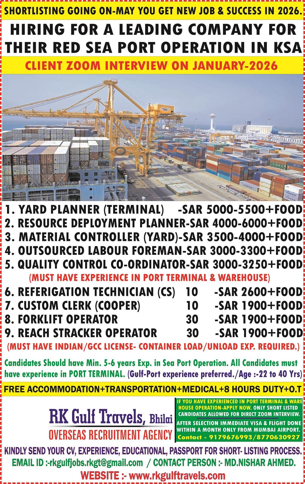 HIRING FOR RED SEA PORT OPERATION COMPANY - SAUDI ARABIA. HIRING FOR RED SEA PORT OPERATION COMPANY - SAUDI ARABIA.