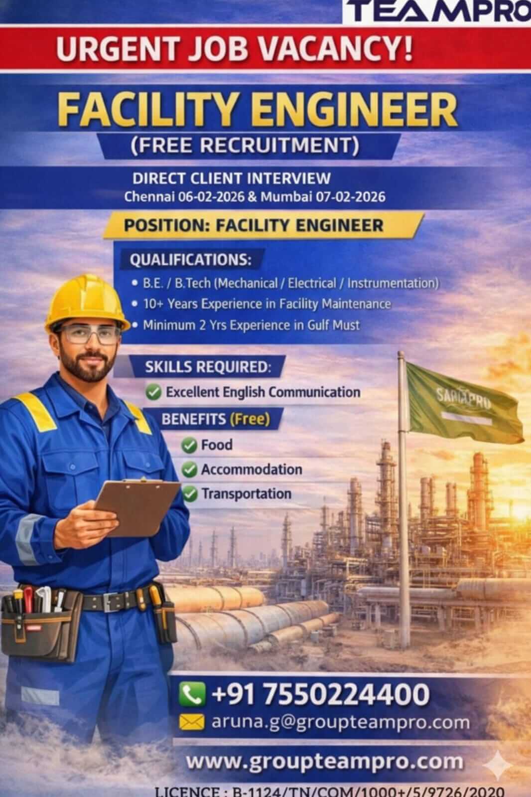 Facility Engineer - Urgent Hiring | Facility Engineer – Saudi Arabia ?? (Free Recruitment) Facility Engineer - Urgent Hiring | Facility Engineer – Saudi Arabia ?? (Free Recruitment)
