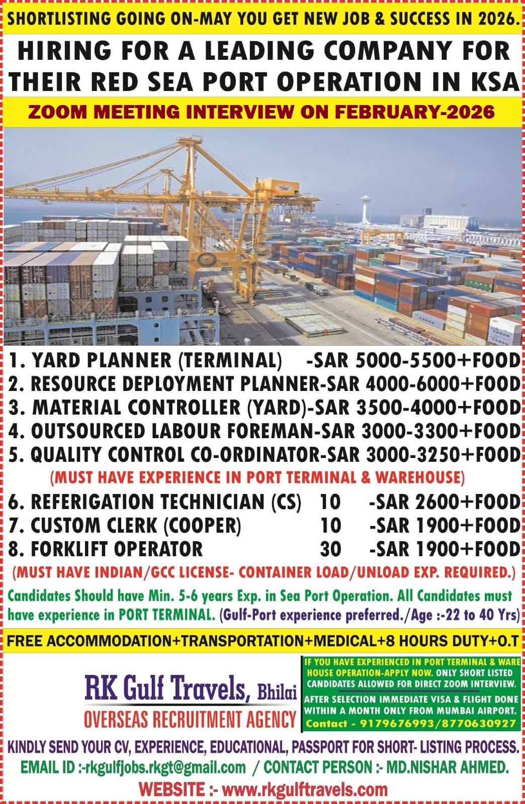 HIRING FOR RED SEA PORT OPERATION COMPANY - SAUDI ARABIA. HIRING FOR RED SEA PORT OPERATION COMPANY - SAUDI ARABIA.