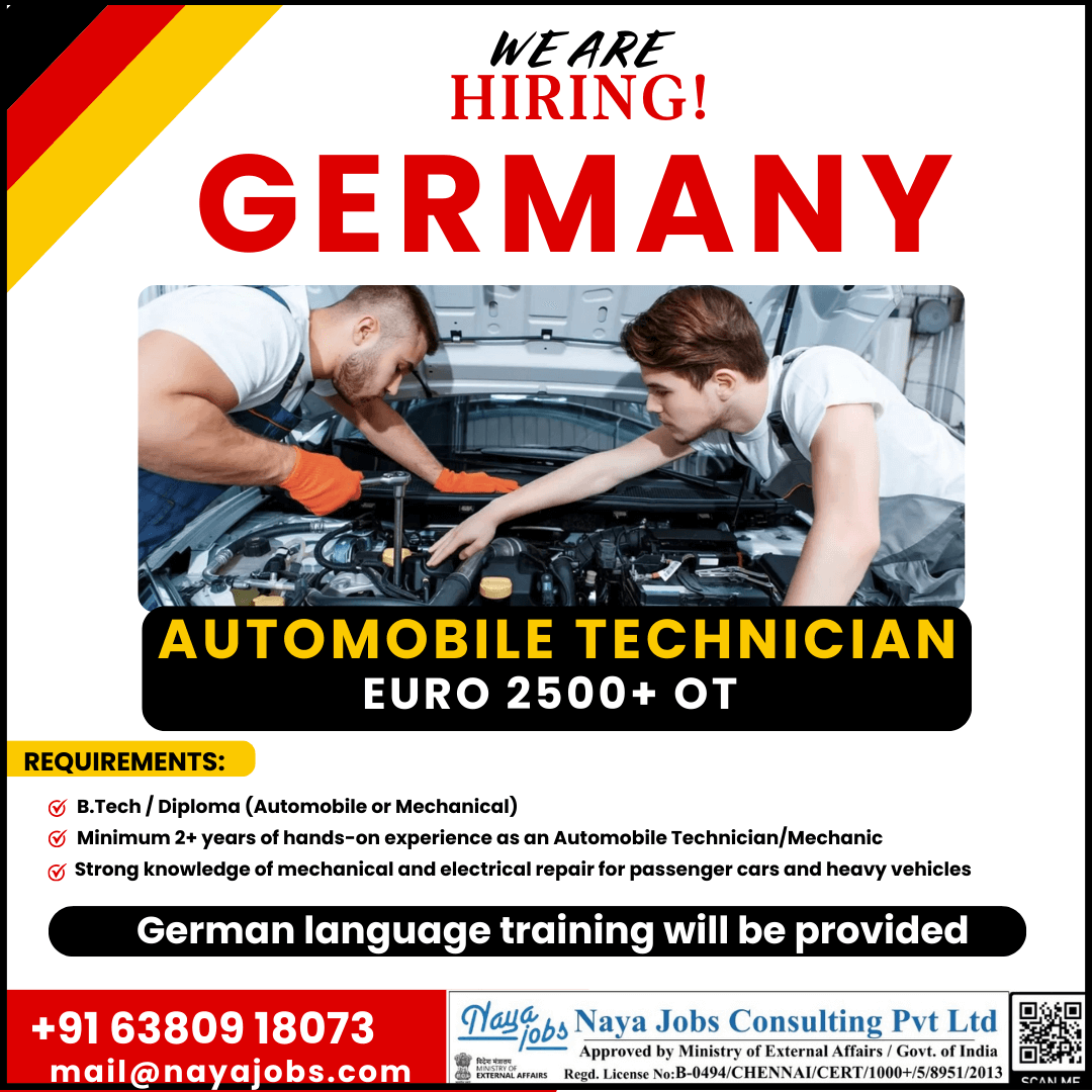Urgent Hiring for Automobile Technician Jobs in Germany (Europe) Urgent Hiring for Automobile Technician Jobs in Germany (Europe)