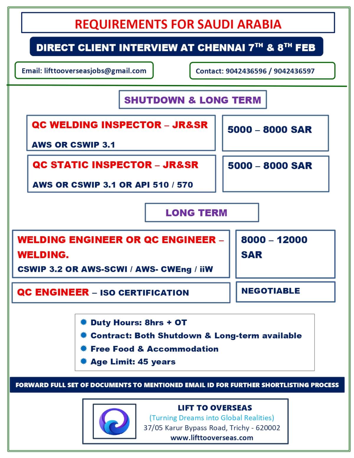 QA/QC WELDING INSPECTOR , QC STATIC INSPECTOR QA/QC WELDING INSPECTOR , QC STATIC INSPECTOR