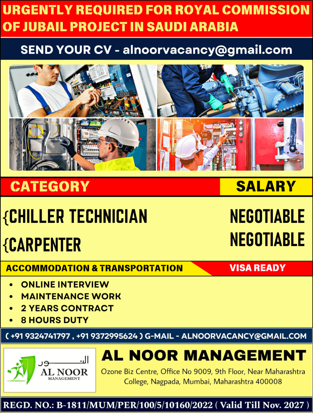 URGENTLY REQUIRED FOR ROYAL COMMISSION OF JUBAIL PROJECT COMPANY IN SAUDI ARABIA