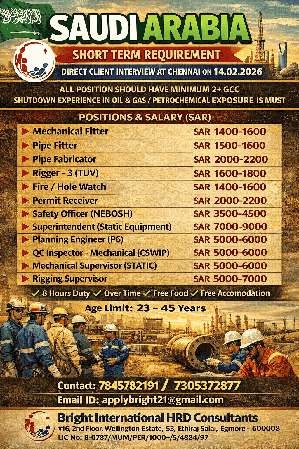 FREE REQUIREMENT - OIL & GAS SHORT TERM