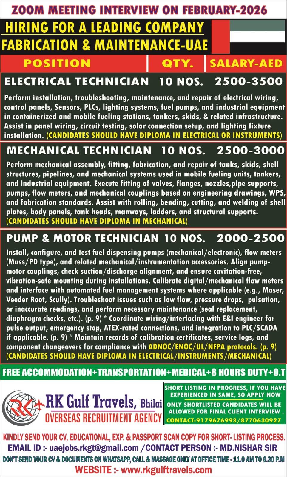 HIRING FOR A LEADING COMPANY - DUBAI (UAE).