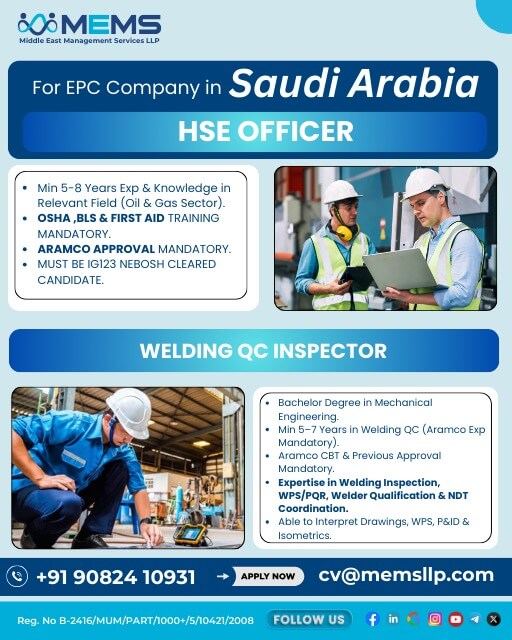 We are hiring for EPC Company in Saudi Arabia