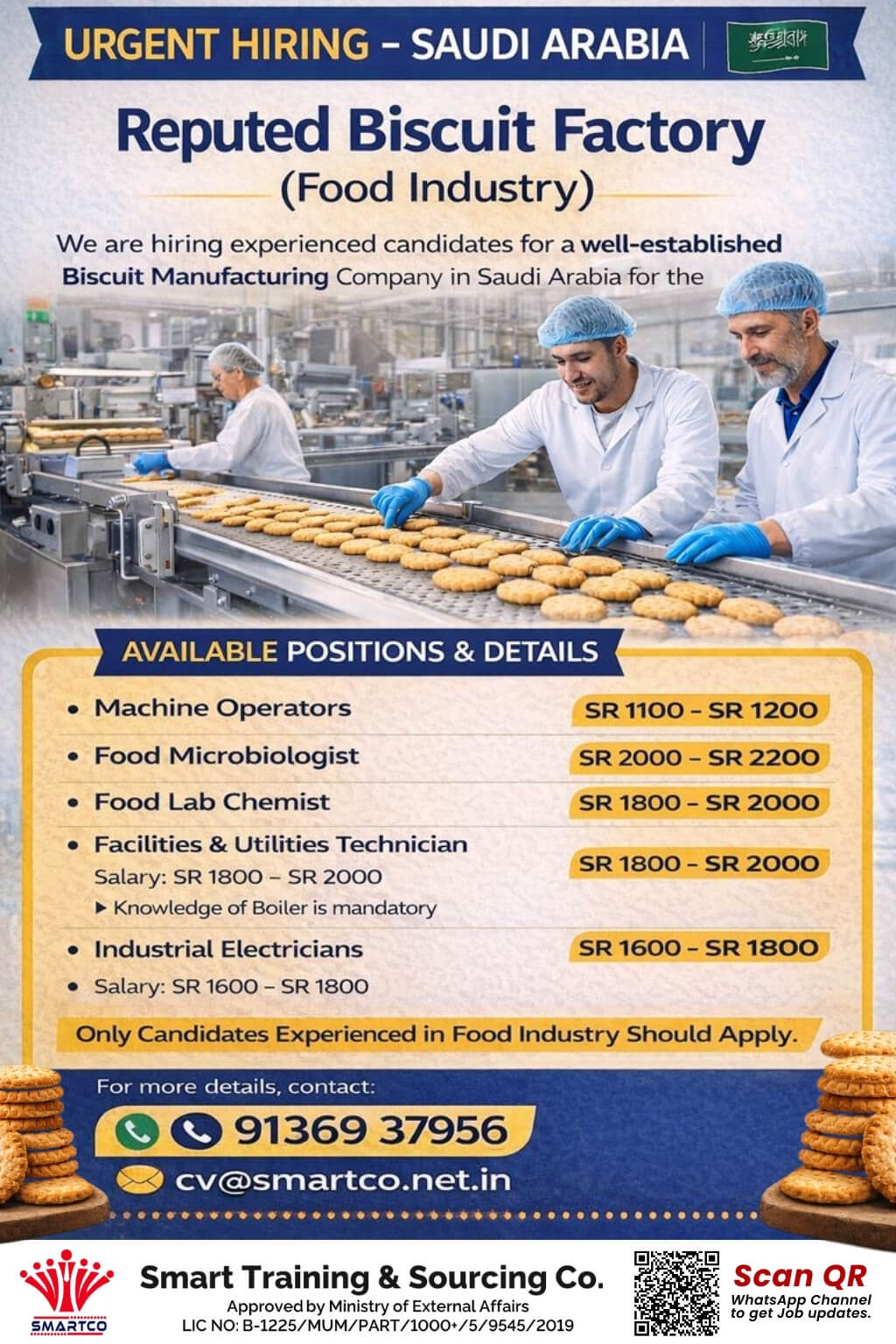 URGENT HIRING - SAUDI ARABIA Reputed Biscuit Factory (Food Industry)