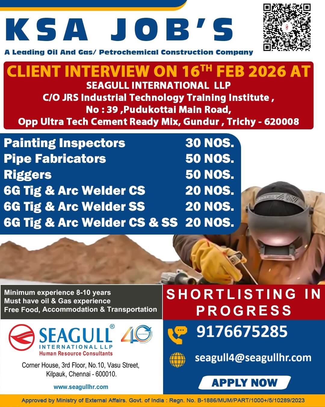 VERY URGENT REQUIREMENTS FOR OIL & GAS PROJECT AT SAUDI ARABIA - KSA