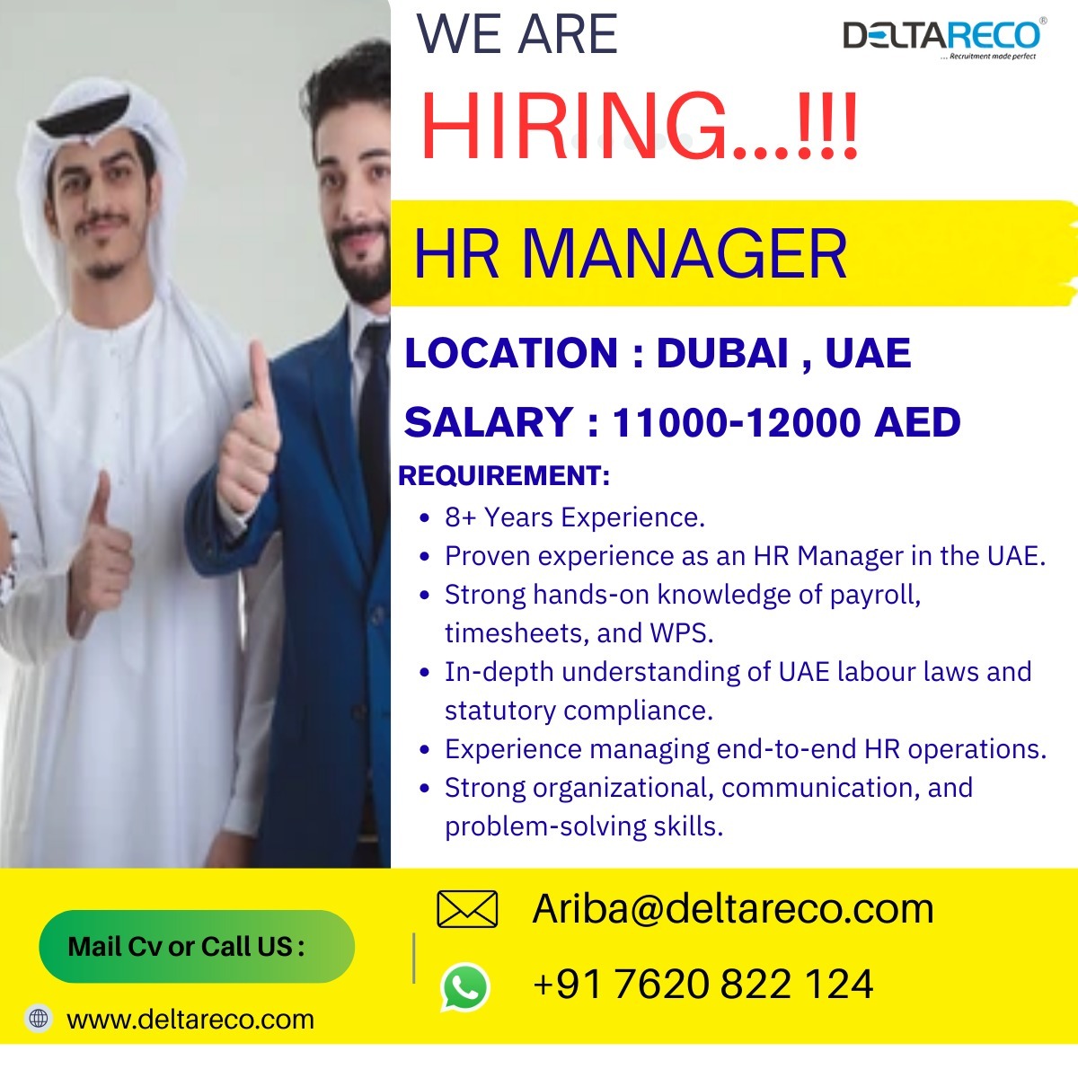 Hiring HR Manager 5  for Dubai UAE