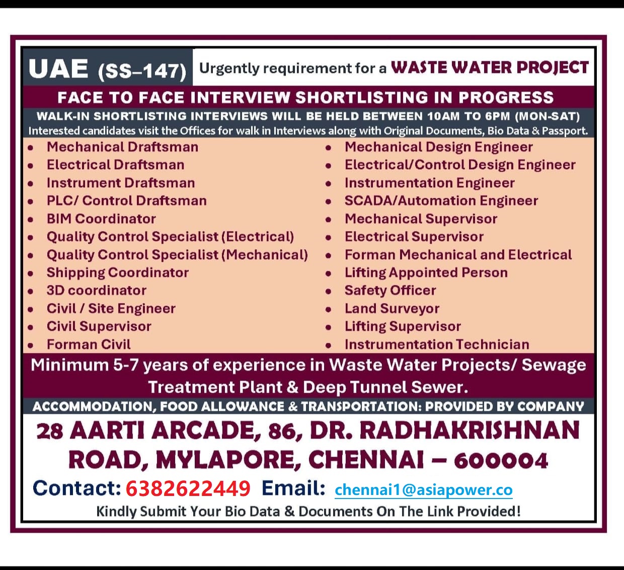 DIRECT INTERVIEW IN CHENNAI