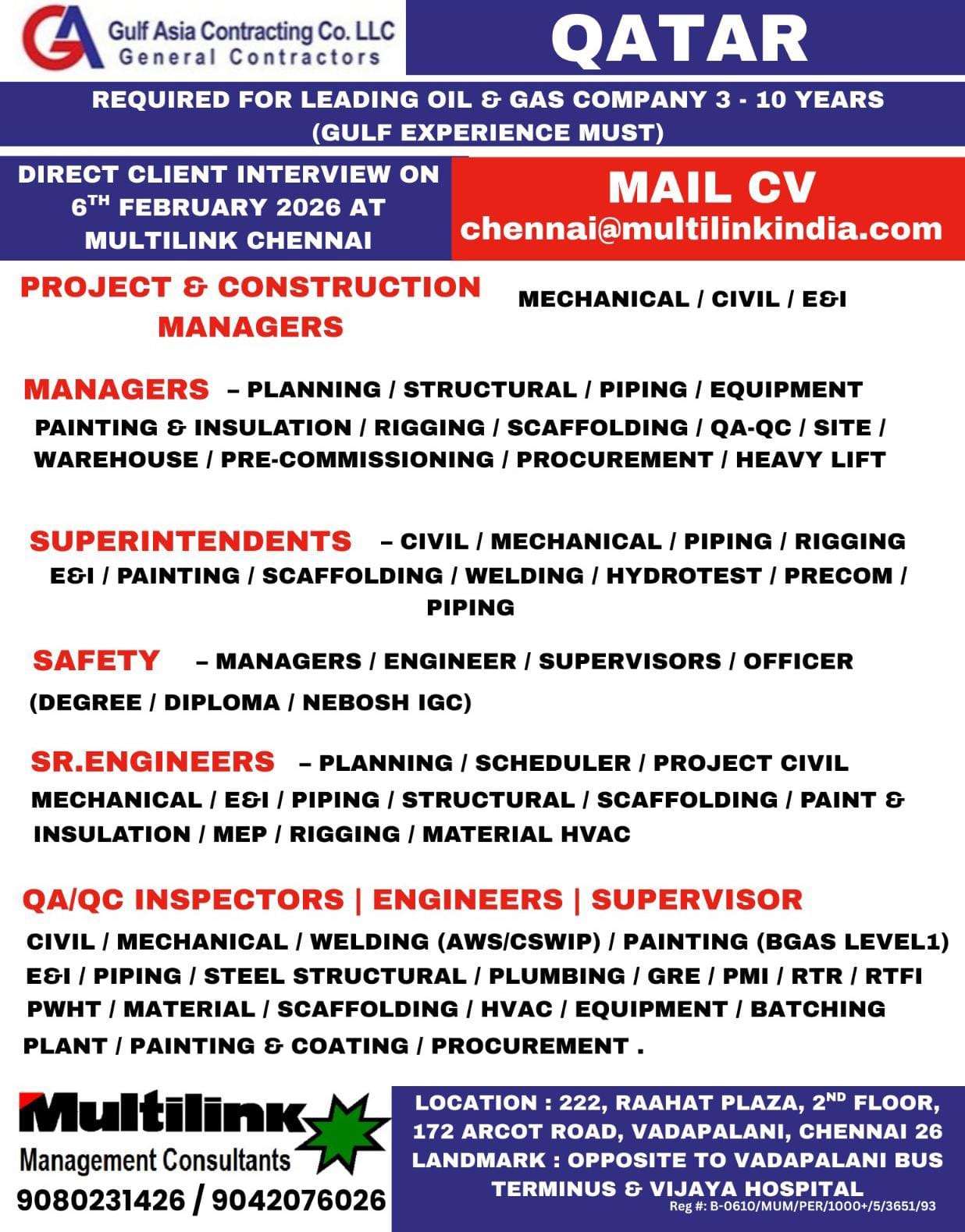 Managers, Superintendents, Supervisor, Safety Officer, QA/QC inspectors (All Categories)