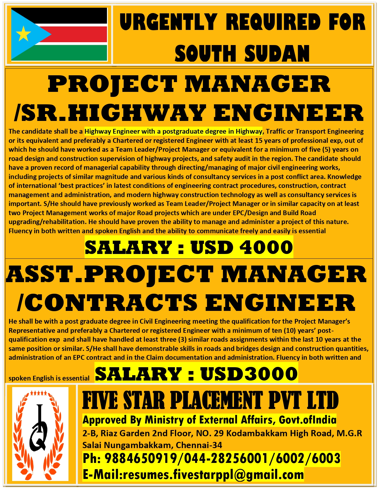 URGENTLY REQUIRED FOR SOUTH SUDAN