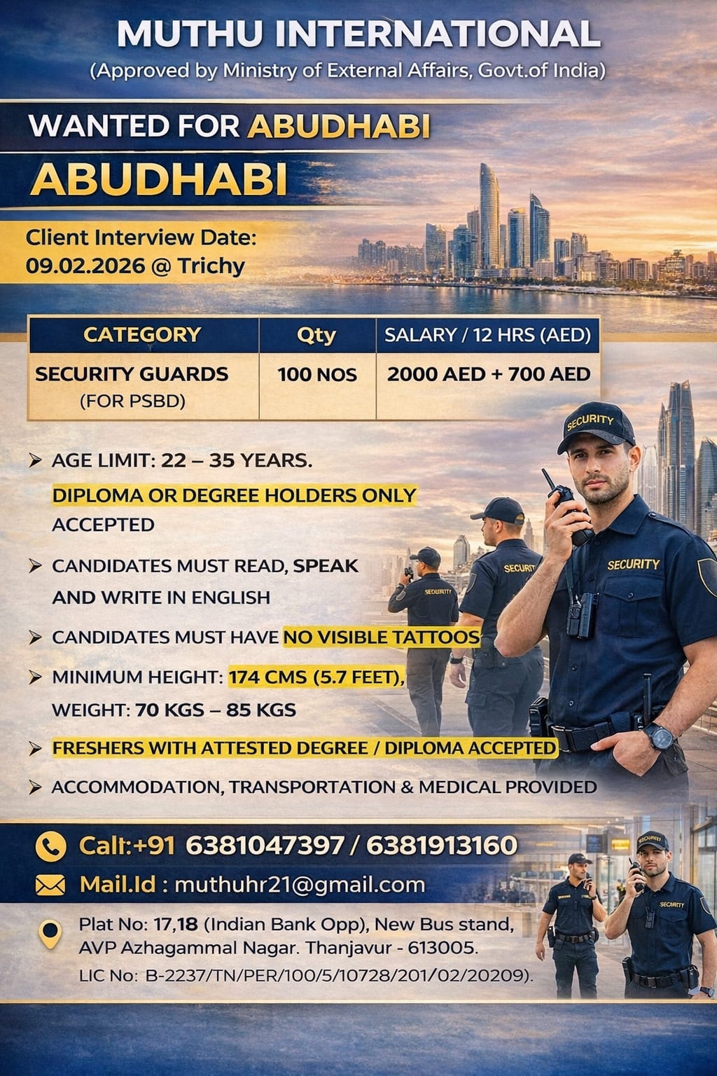 WANTED FOR ABUDHABI