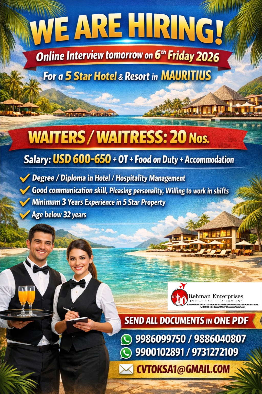 HIRING FOR A 5 STAR HOTEL AND RESORT IN MAURITIUS