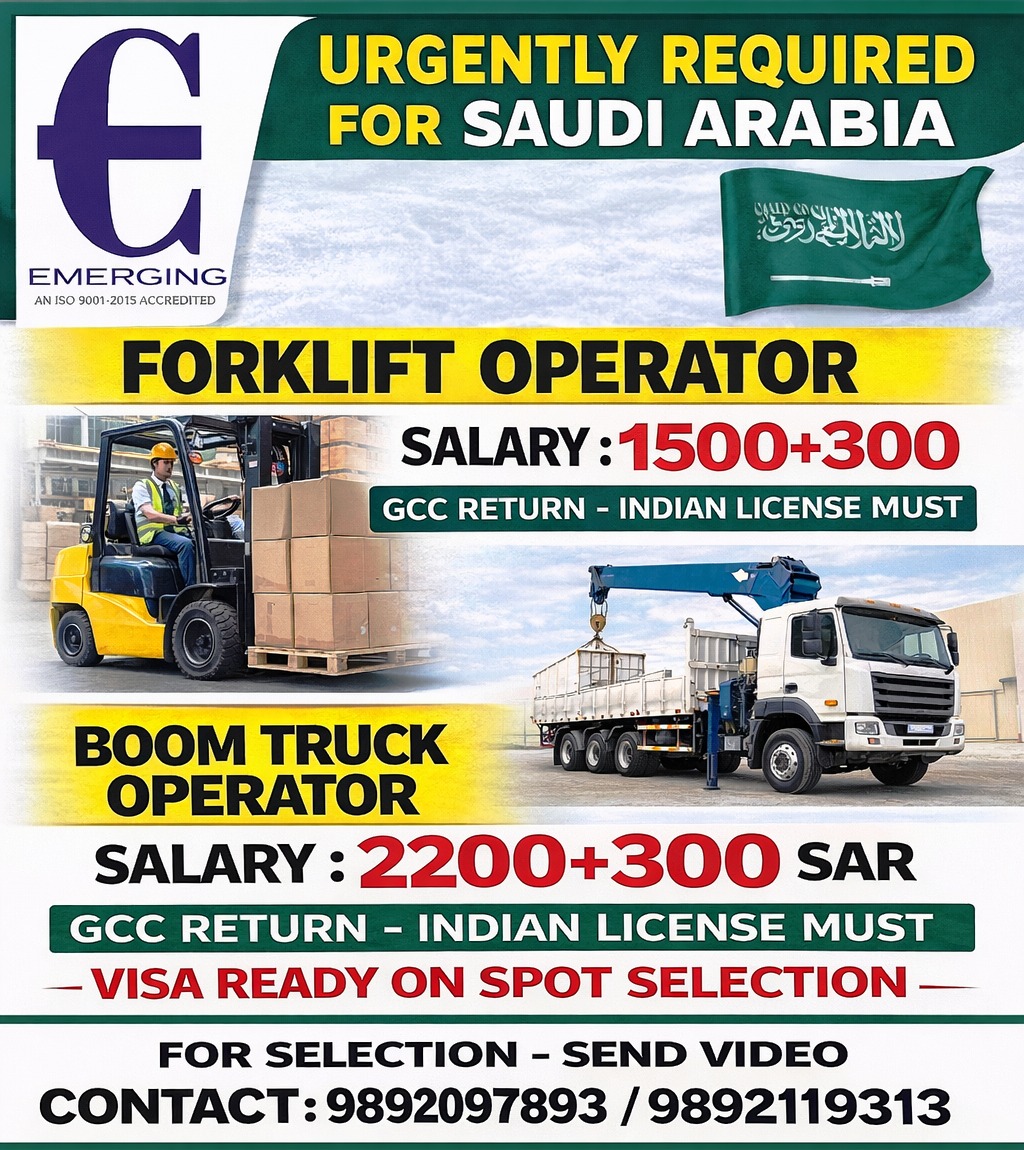 URGENTLY REQUIRED FOR SAUDI ARABIA