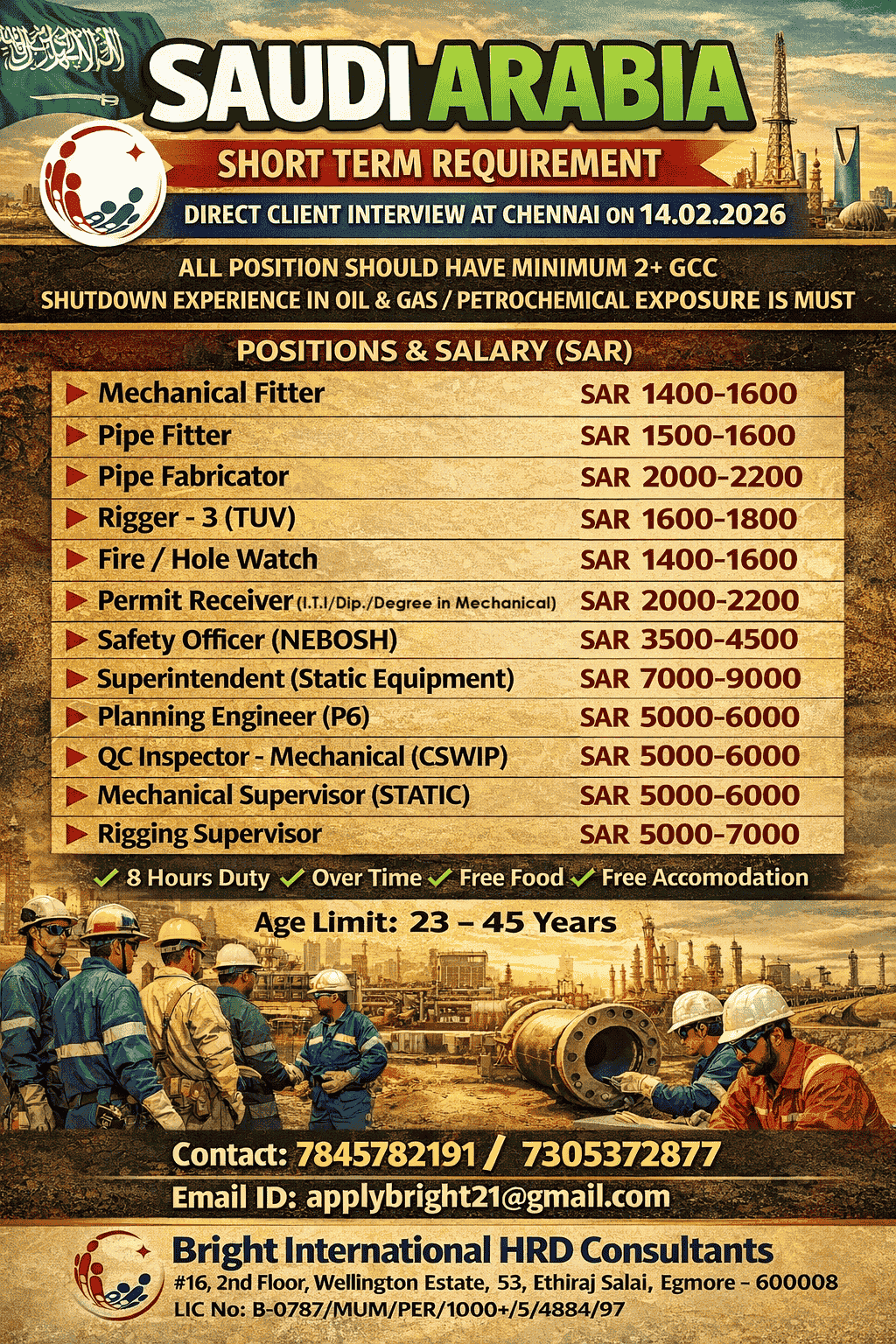 FREE REQUIREMENT - OIL & GAS SHORT TERM (4-6 MONTHS)