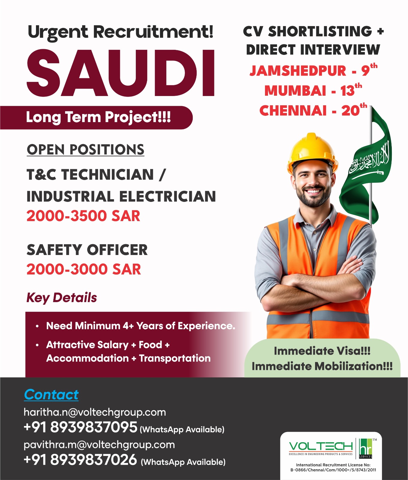 Immediate Opening for Saudi Arabia