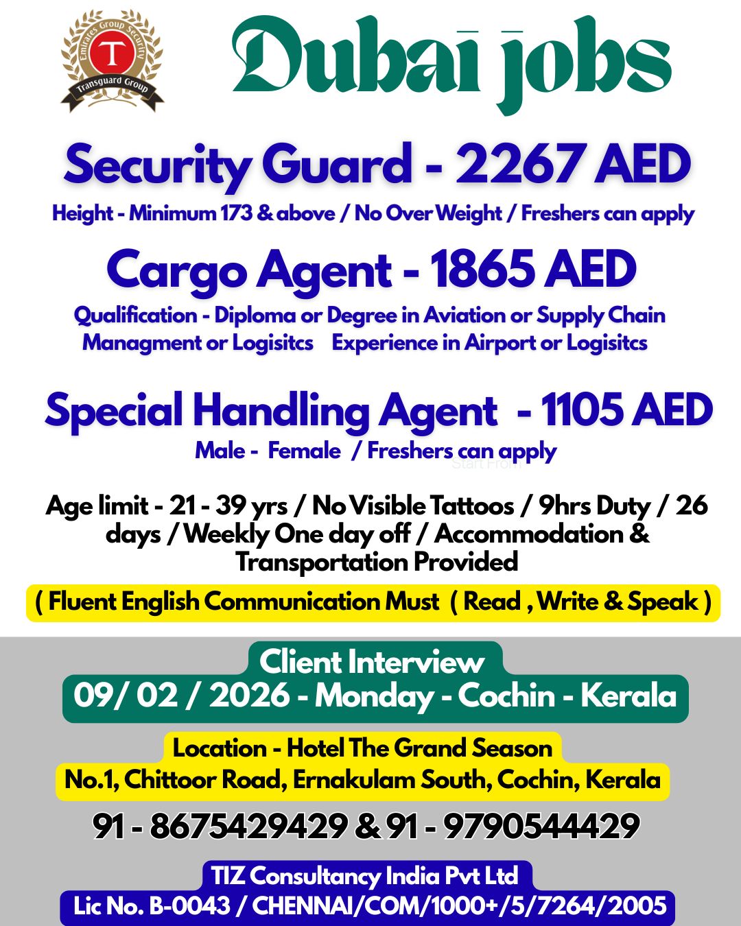 Transguard Freshers Recruitment Drive at Cochin, Kerala