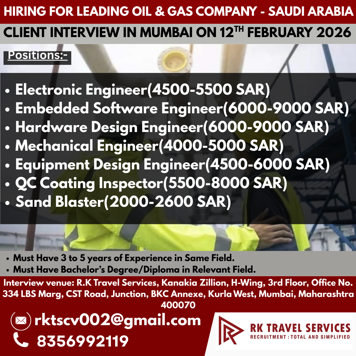 HIRING FOR LEADING OIL & GAS COMPANY - SAUDI ARABIA