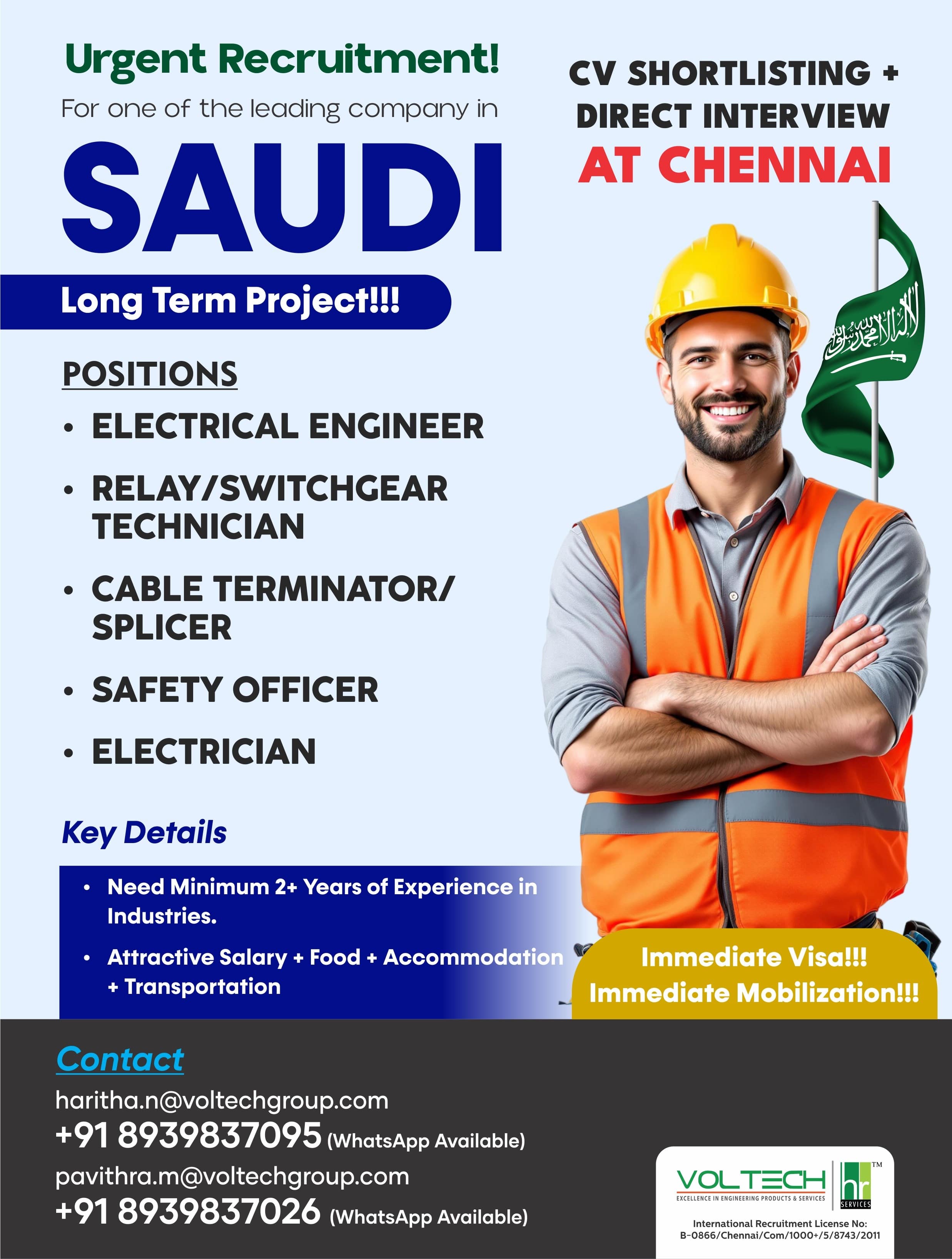 Immediate Requirement @ Saudi