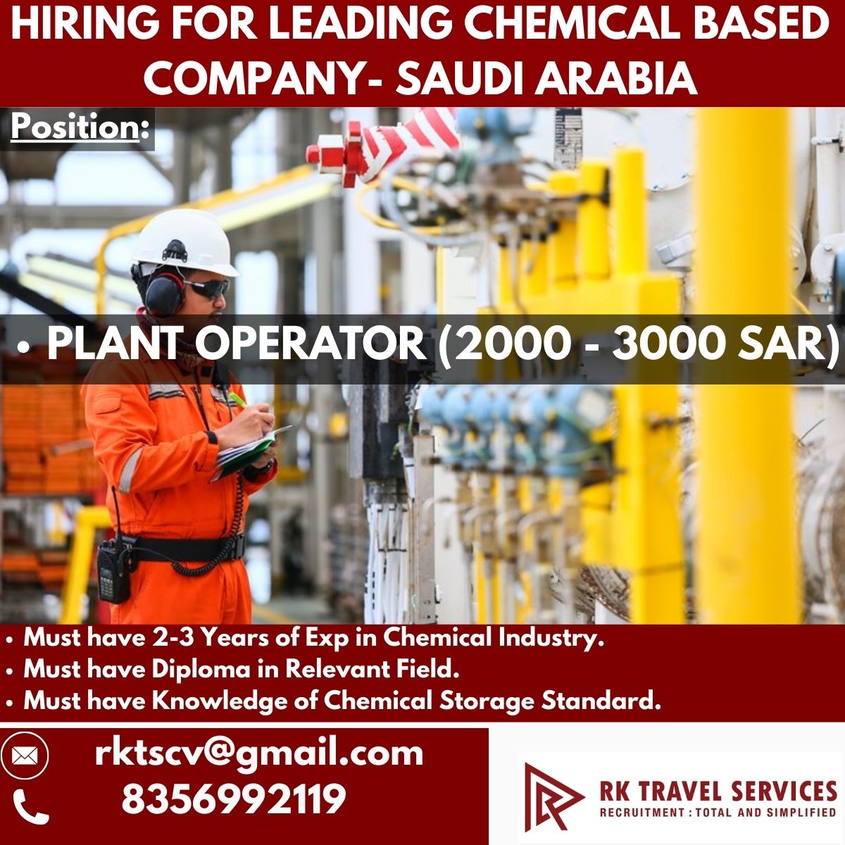 HIRING FOR LEADING CHEMICAL BASED COMPANY-SAUDI ARABIA
