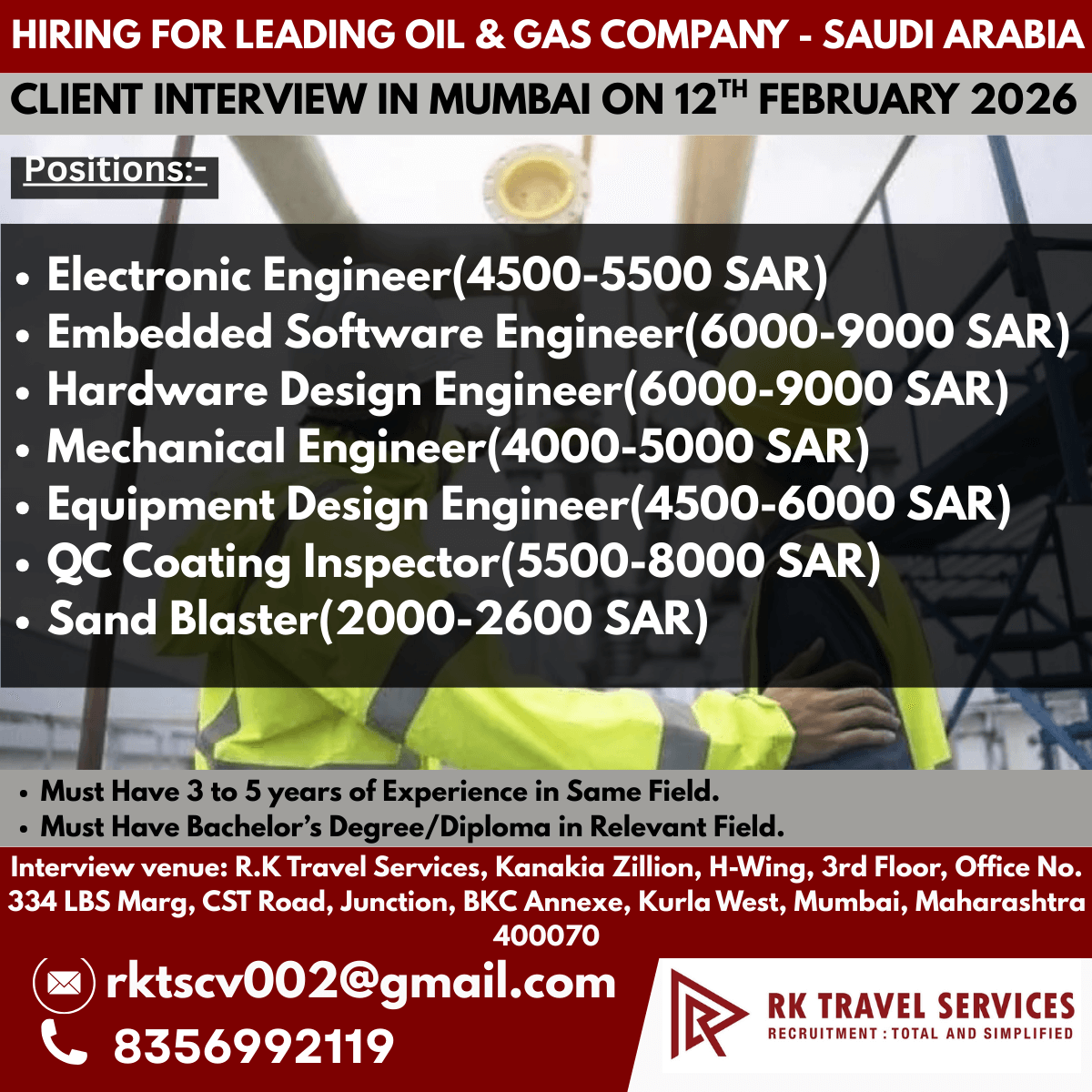 HIRING FOR LEADING OIL & GAS COMPANY - SAUDI ARABIA