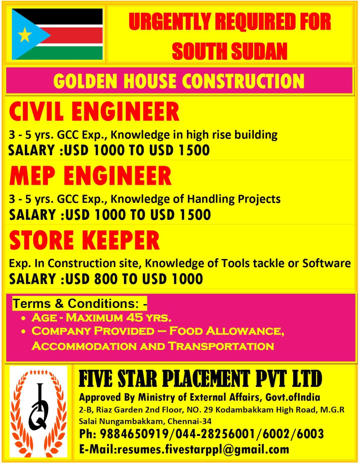 URGENTLY REQUIRED FOR SOUTH SUDAN