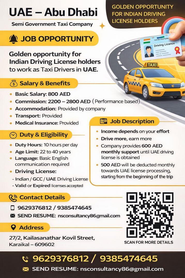 Taxi Driver Jobs in UAE for Indian License Holders