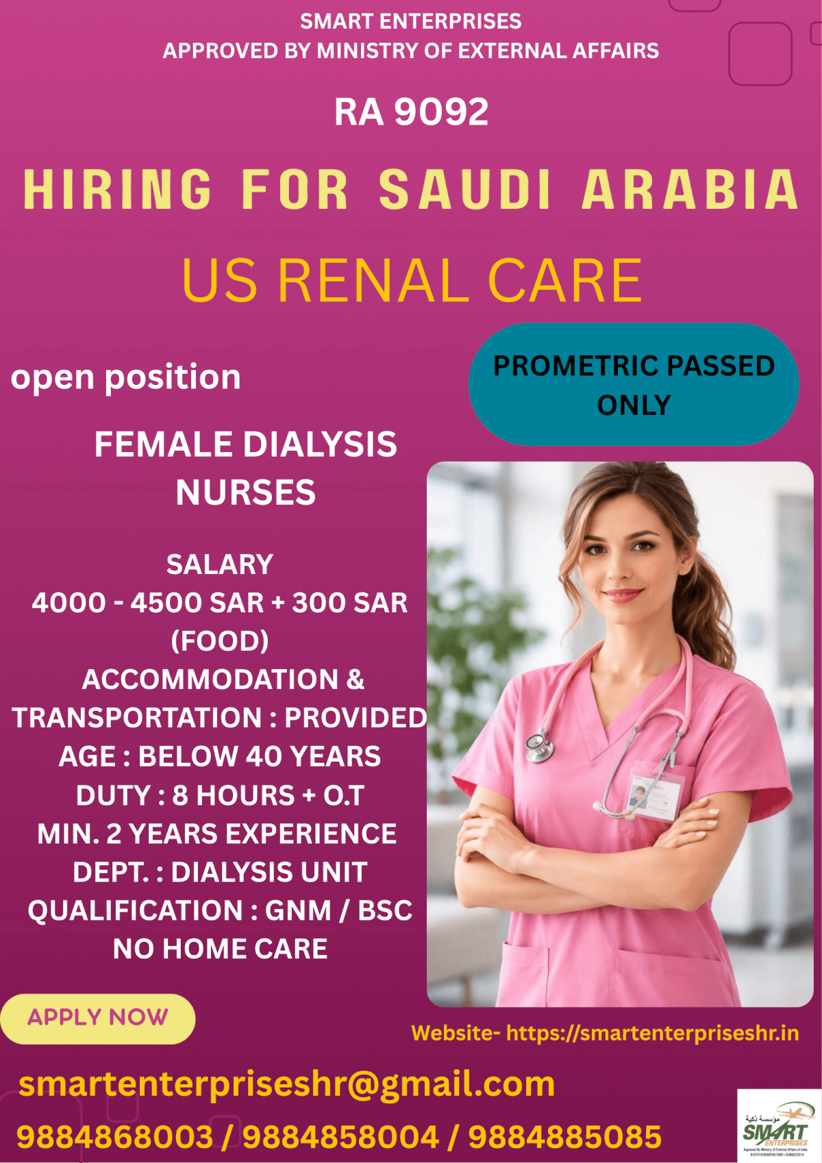 URGENT REQUIREMENT FOR SAUDI ARABIA