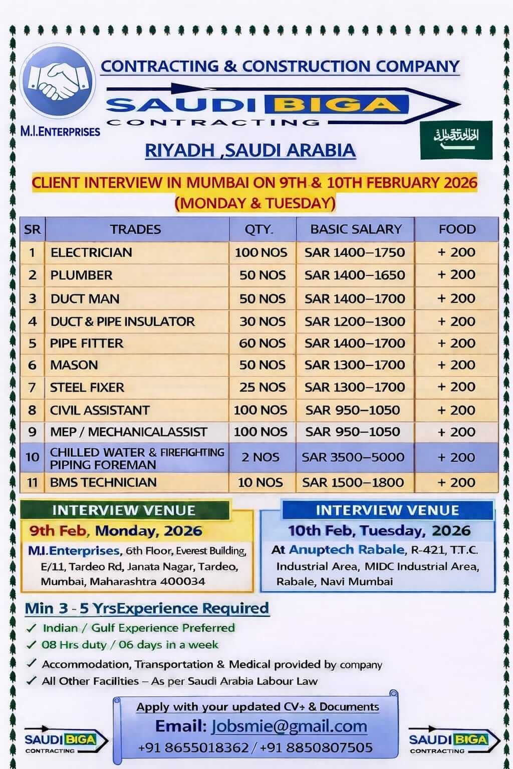 ? URGENT JOB VACANCIES – SAUDI ARABIA (RIYADH) ?