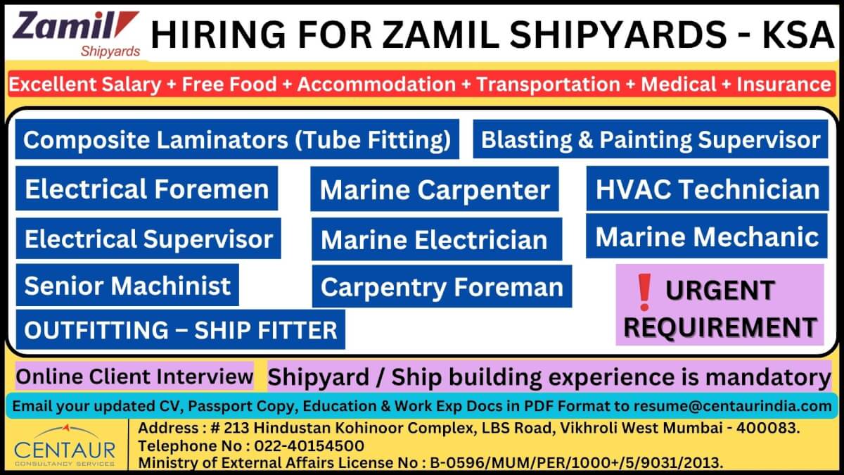 HIRING FOR ZAMIL SHIPYARDS - SAUDI ARABIA