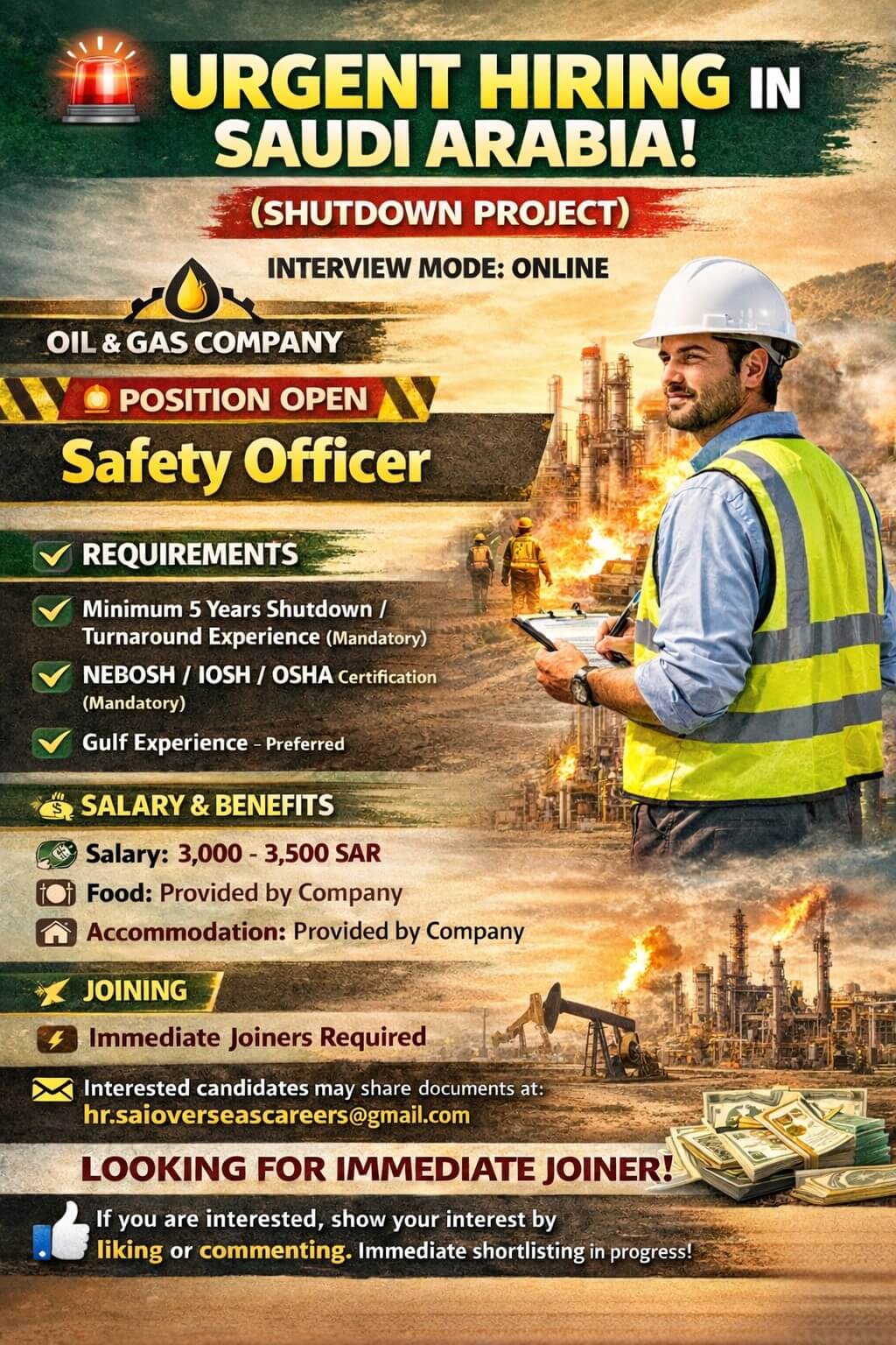 URGENT HIRING FOR REPUTED OIL & GAS COMPANY IN SAUDI ARABIA!!