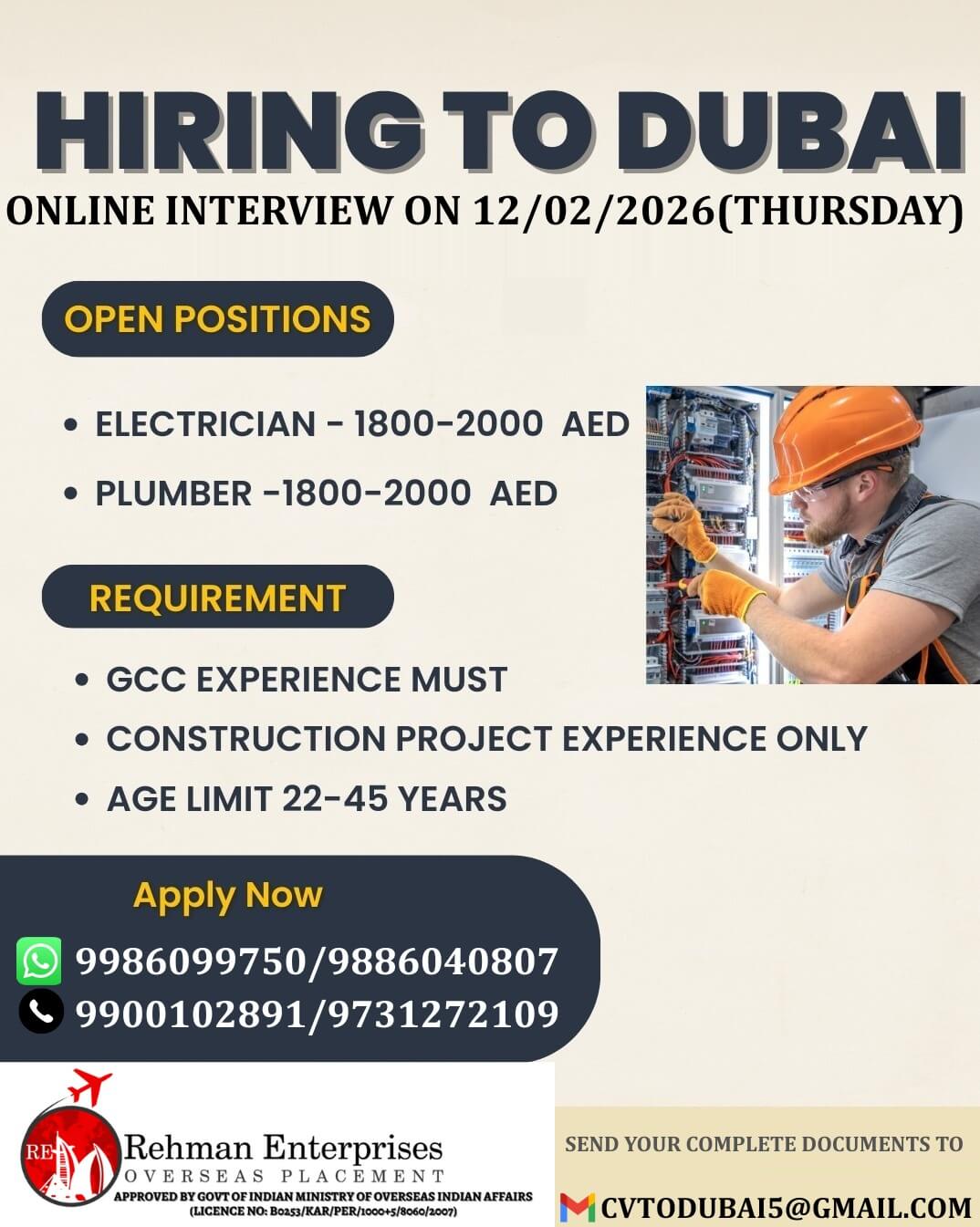 HIRING FOR DUBAI