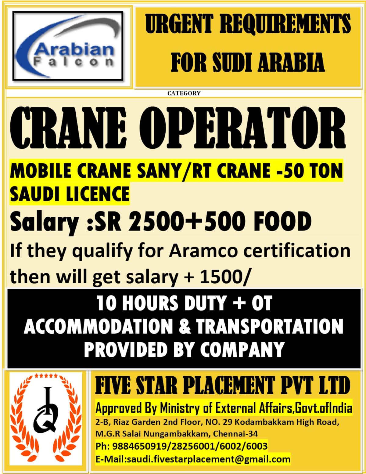 URGENTLY REQUIRED FOR SAUDI ARABIA
