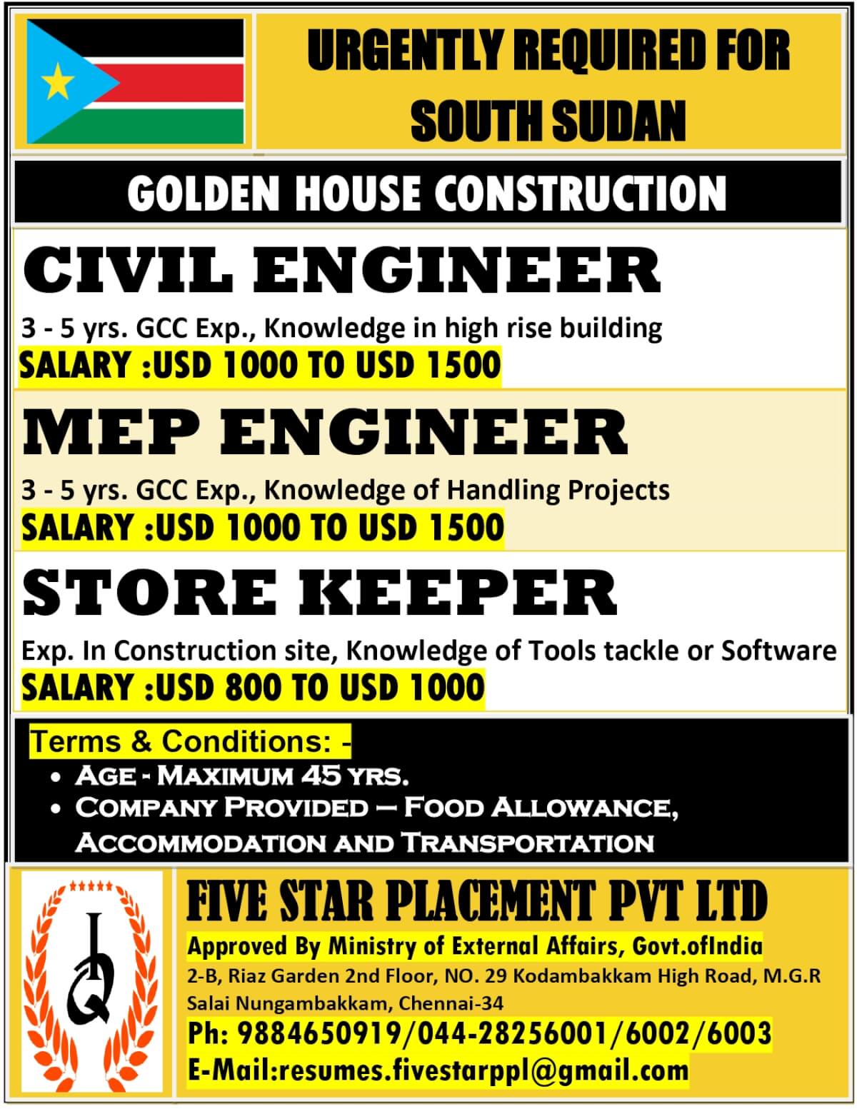 URGENTLY REQUIRED FOR SOUTH SUDAN