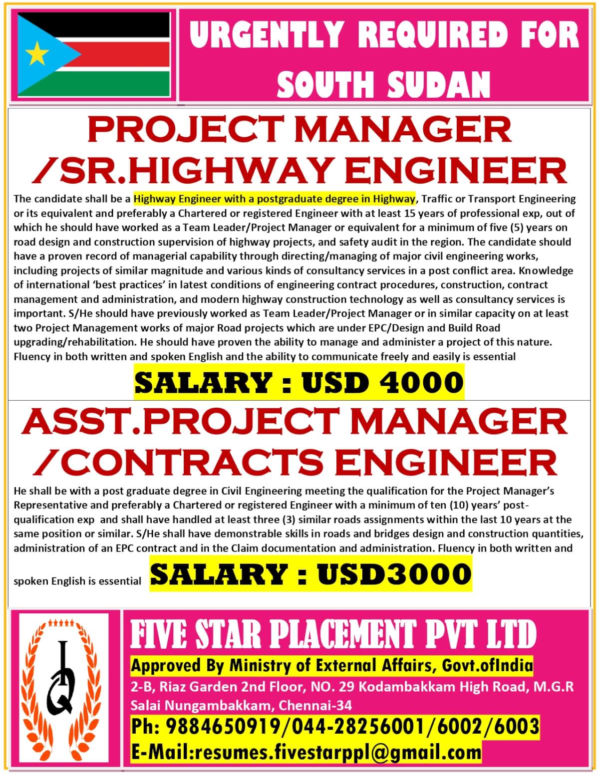 URGENTLY REQUIRED FOR SOUTH SUDAN