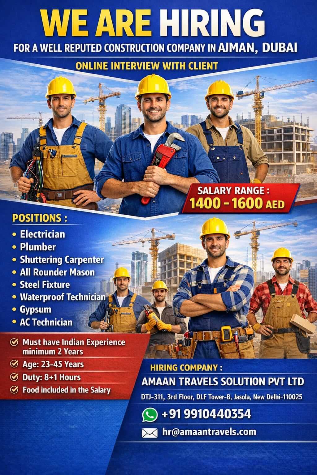 HIRING FOR A WELL REPUTED CO IN AJMAN IN UAE