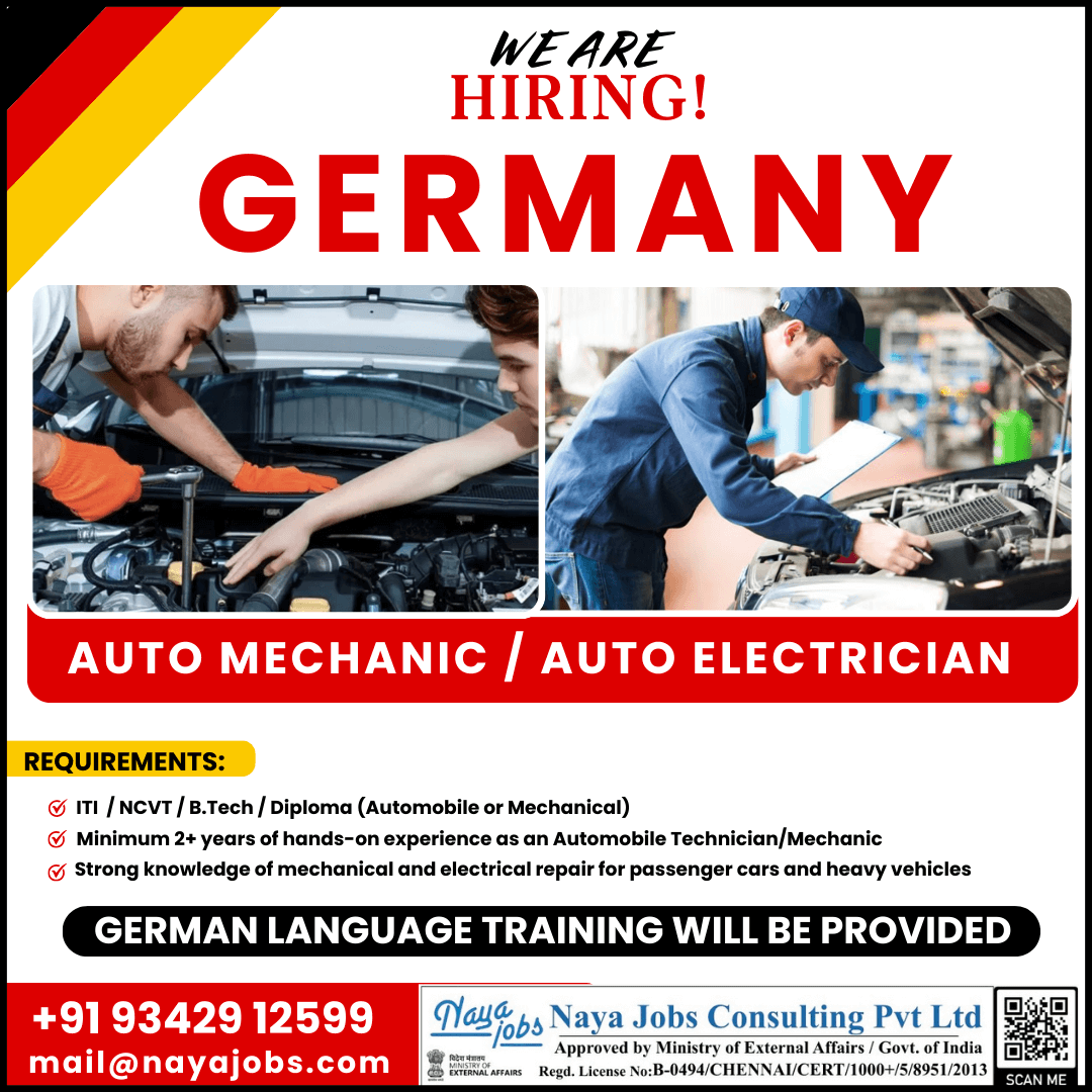 Urgent Hiring for Auto Mechanic and Auto Electrician Positions in Europe