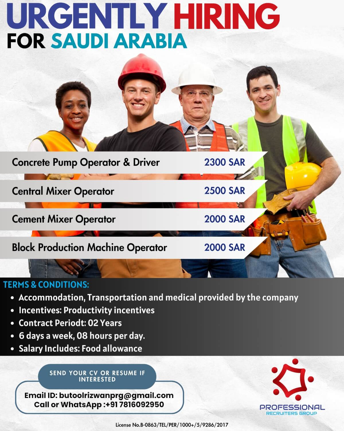 Urgently Hiring for Saudi Arabia