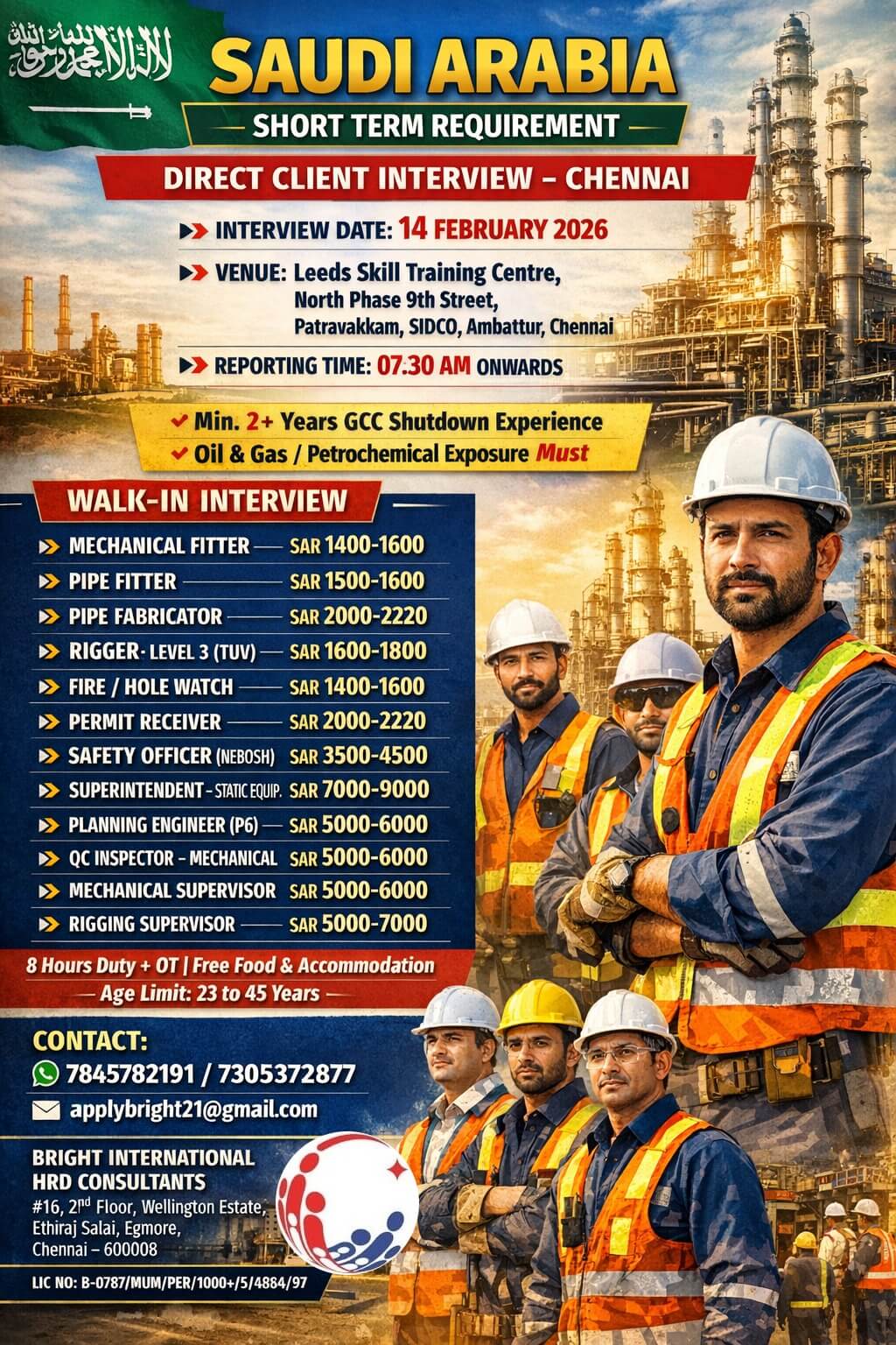 FREE REQUIREMENT - OIL & GAS SHORT TERM